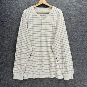 Free Assembly T-Shirt Men 3XL White Striped Long Sleeve Button Cotton Regular